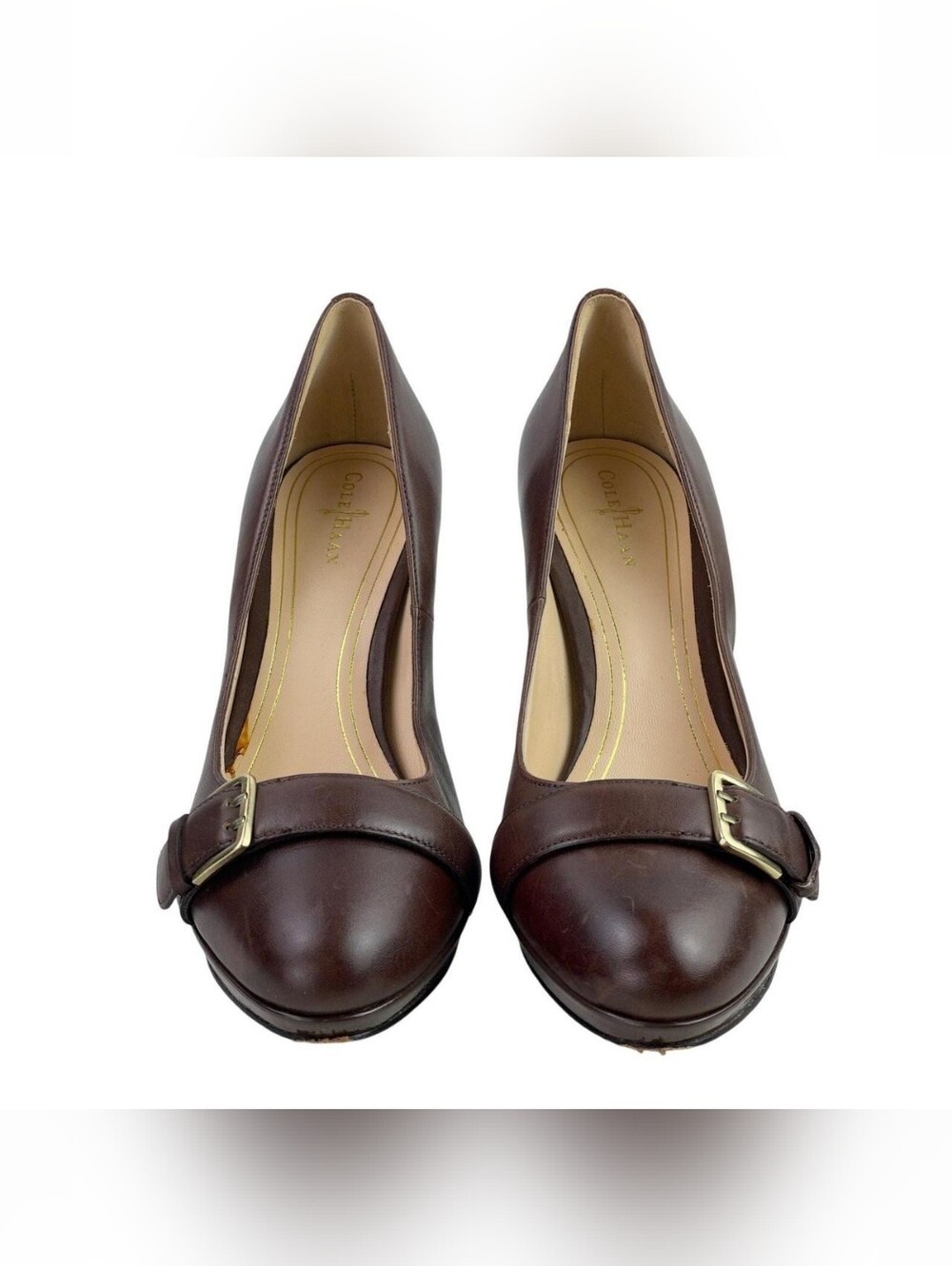 Cole Haan Brown Leather Buckle Platform Stiletto Pump - Picture 2 of 6